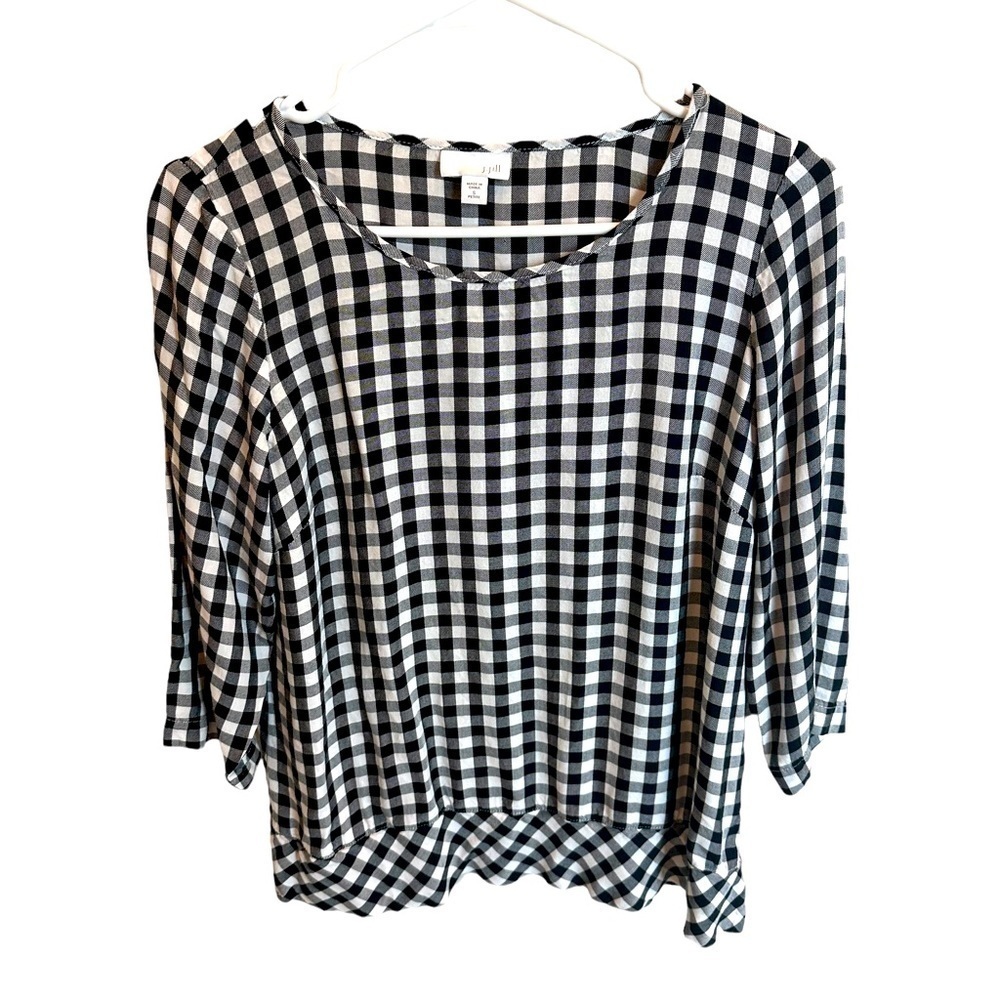 J. Jill Women’s Checkered Blouse Lightweight Summer Black White Petite Small